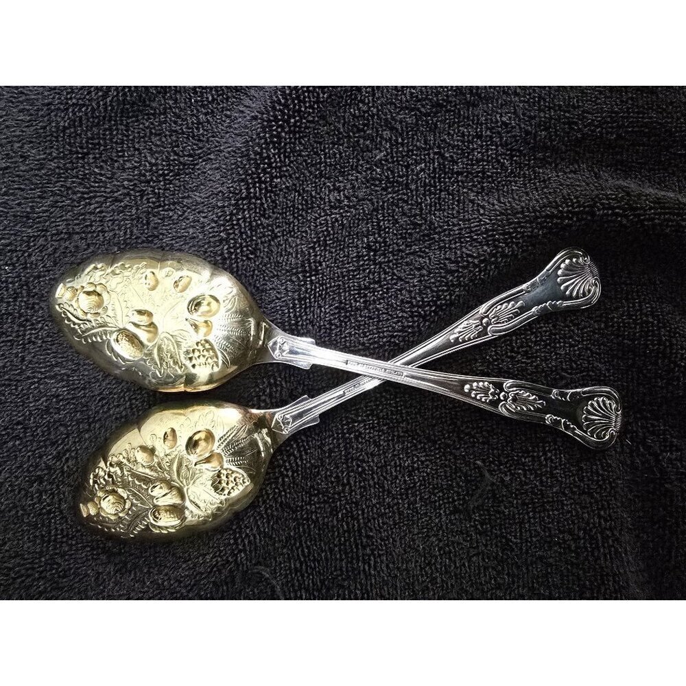 EPNS AL Sheffield England Set of Kings Berry Spoons Gold & Silver plated 9" - Picture 4 of 7